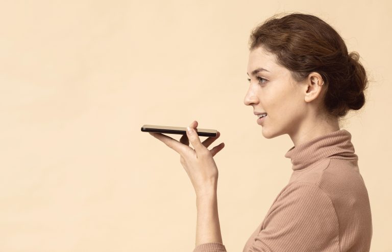 A lady using voice search